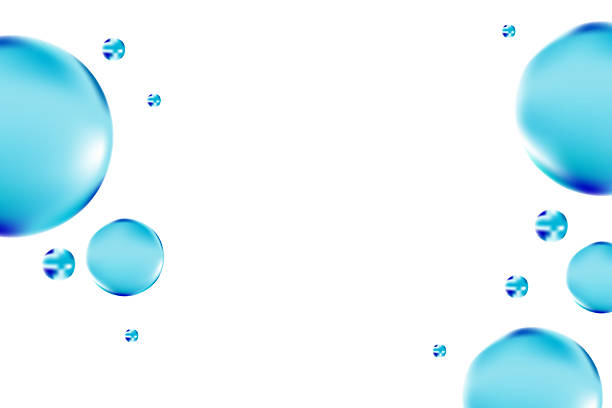 istock Cute glowing light blue liquid water bubbles, fluid serum droplets isolated on transparent background. Aesthetic composition for cosmetology presentation, beauty science, skin care molecular concept. 2241574933