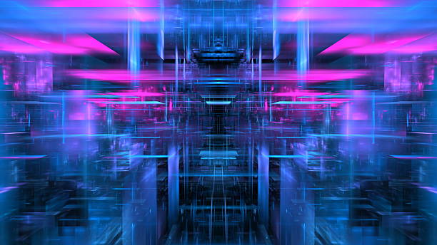 istock Vivid colors form an abstract digital scene that captures a dynamic interplay of blue and pink lights, creating a sense of depth and modernity in the environment. 3d render 2241577909