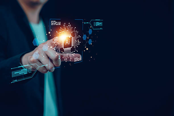 istock Businessman touch virtual reality screen to command automated systems controlled by artificial intelligence 2241580223