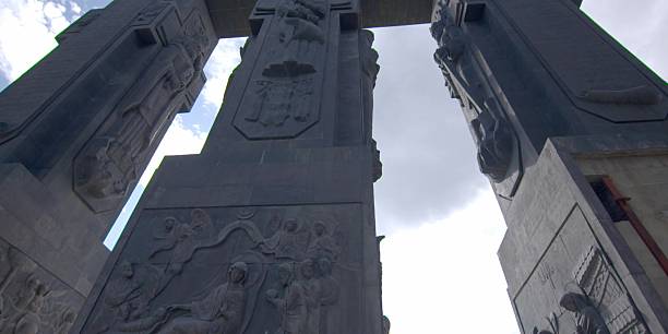 istock Stone big columns with religious ornament, religious ornament 2241580654