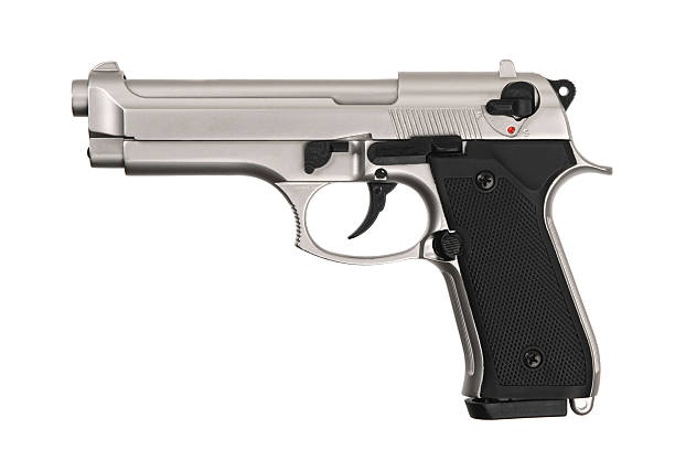istock Modern semi-automatic pistol isolate on a white background. Armament for the army and police. Short-barreled weapon. 2241581907