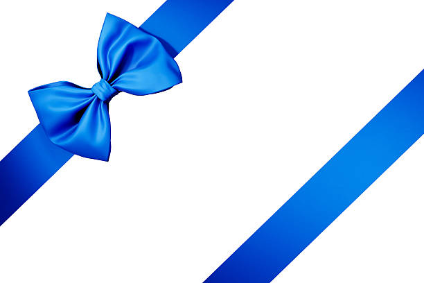 Blue bow isolated on white background. Holiday, birthday, anniversary celebration present ribbon for gift decor.