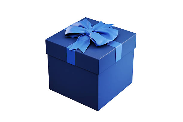 istock Blue present with bow tie isolated on white background. Birthday gift with ribbon decoration. Holiday and shopping giftbox package. 2241583821