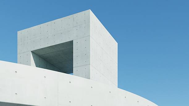 istock 3d render of abstract modern concrete architecture background, Minimal geometry architectural design, Geometric white blocks building 2241586906