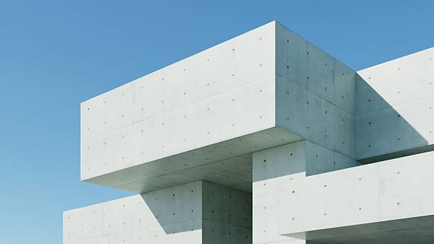 istock 3d render of abstract modern concrete architecture background, Minimal geometry architectural design, Geometric white blocks building 2241586909