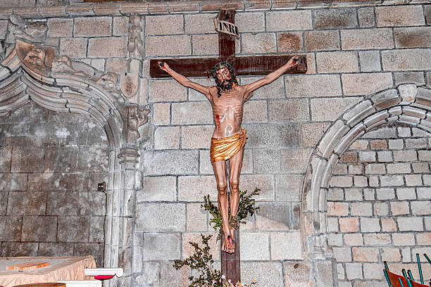 Saint Pol de Leon, brittany, france, june 29, 2025 :great crucifix of cathedral Saint Paul Aurelien