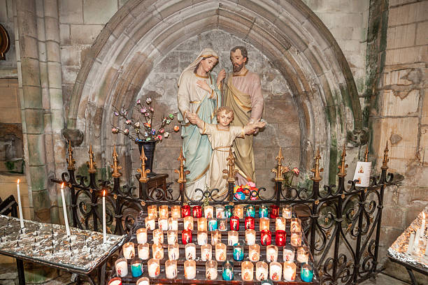 Saint Pol de Leon, brittany, france, june 29, 2025 : statue of the saint family and jesus in f cathedral Saint Paul Aurelien