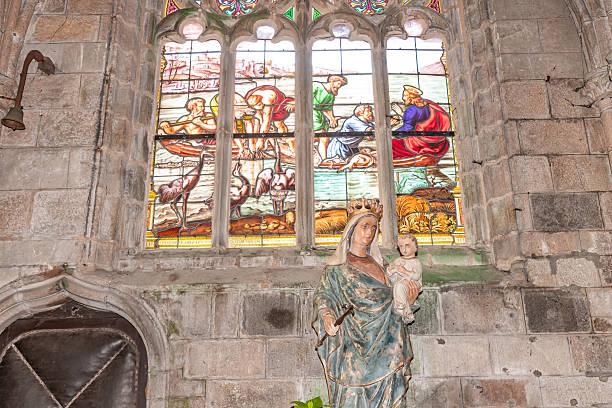 Mary Chapel Stained Glass Reflection Basilica Bayeux Cathedral Our Lady of Bayeux Church Bayeux Normandy France. Catholic church consecrated by King William the Conqueror in 1077