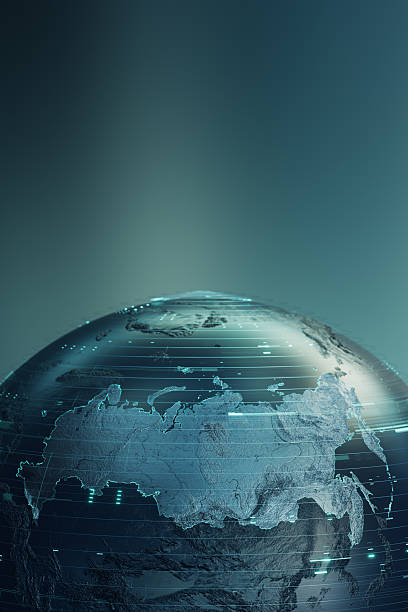 istock Global Digital Globe With Blue Neon Grid Highlighting Russia Borders Representing Global Connectivity And Technology 2241592779