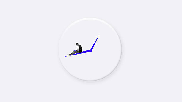 Abstract collage. Man sitting with laptop on clock hand