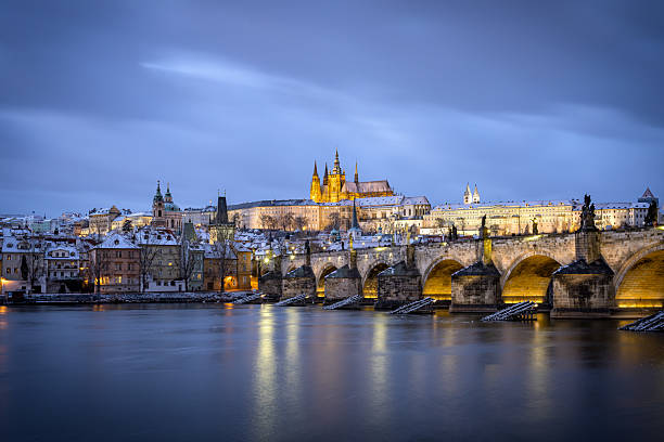 istock Prague Castle and Charles Bridge in winter blue hour 2241601624