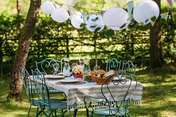 istock Rustic garden table prepared for summer party. 2241603889