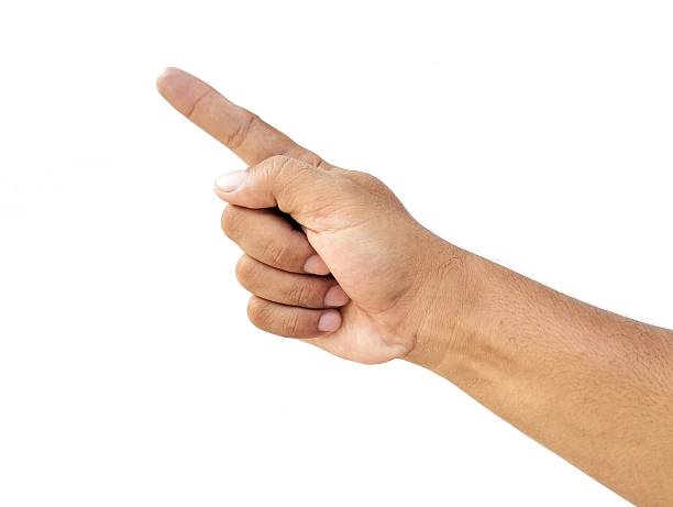 istock Mand hand gesture pointing isolated on white background 2241609836