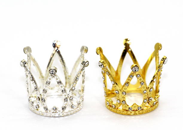 Crown before Spanish flag. Horizontal composition. Royalty concept.