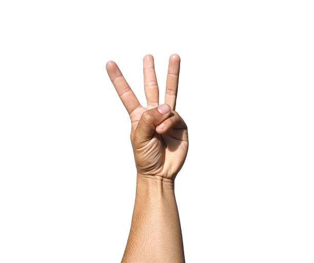 istock A man's hand makes a three-finger gesture, symbolizing the number three.  Isolated on a white background. 2241615216