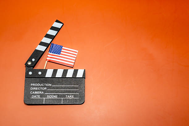 Usa flag and Clapper board on white background