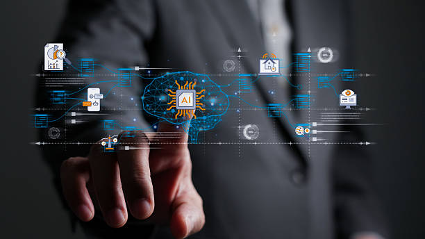 istock Businessman activating AI interface on a digital network screen, illustrating artificial intelligence, machine learning, and data processing. 2241618516