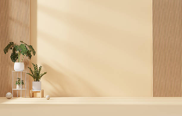 istock Brown and wood wall empty space background with plant for architecture showing space 3d rendering 2241624124