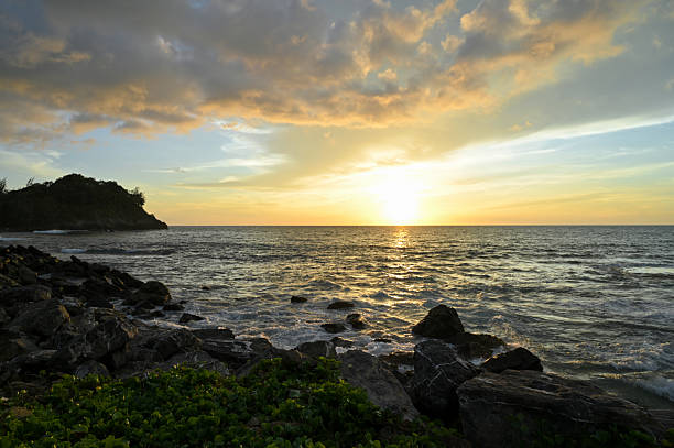 Sunset Golden sunlight on the sea of ​​Lhoknga, Aceh, Indonesia