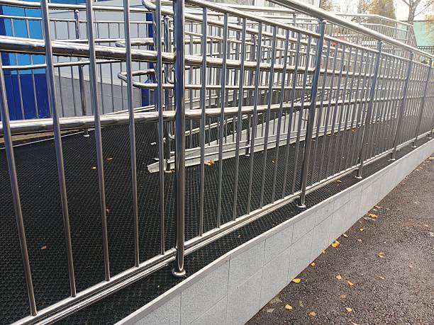 istock metal stairs with railings 2241628518