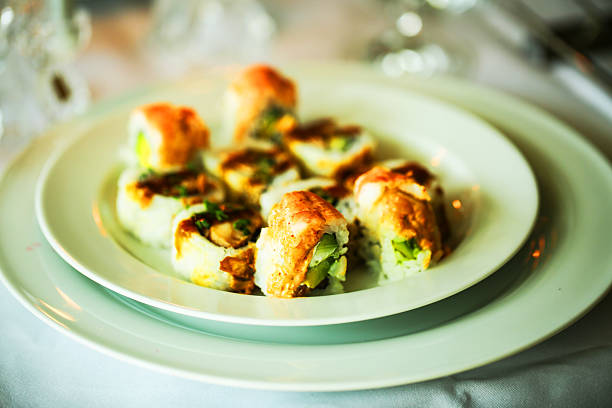 Gourmet Sushi Rolls on elegant white plate