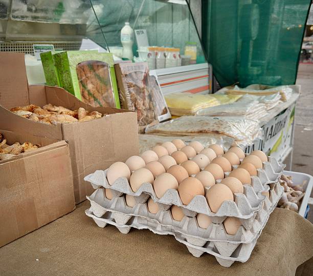 istock Eggs in a tray on a market stall 2241636879