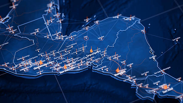 istock Tegucigalpa map big data visualization. Futuristic map infographic of city in Honduras. Visual map data complexity in modern blue and orange colors 2241651740