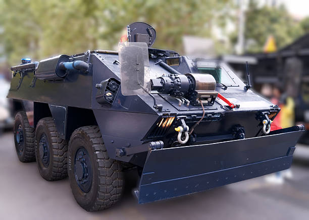 istock Military vehicle on display during local event featuring armored transport 2241651943