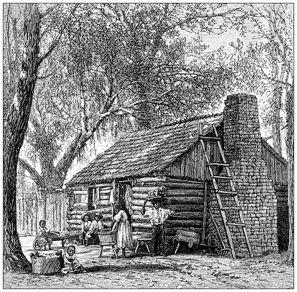 Antique magazine image: Florida islands and cotton plantations, Plantation workers hut