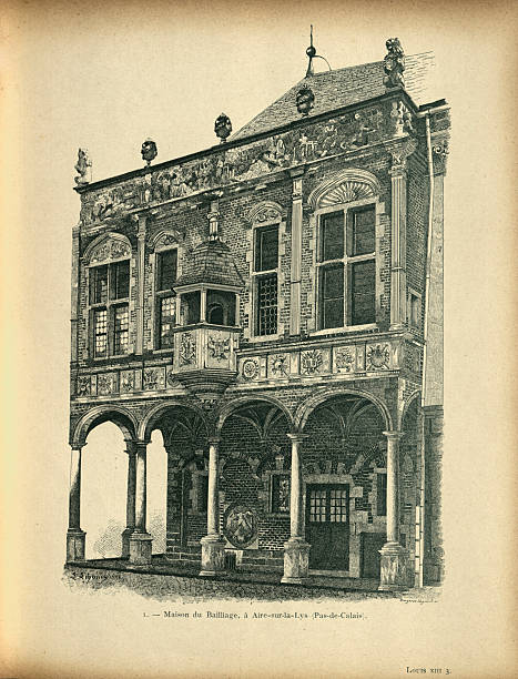 istock History of Architecture, French Louis XIII style, Maison du Bailliage, Aire-sur-la-Lys, Facade, Vintage illustraion, 19th Century, History 2241663211