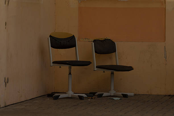 empty ruined office, abandoned office with peeling walls, deserted office space with dusty floors and peeling paint, derelict office environment featuring peeling paint and dusty flooring surfaces