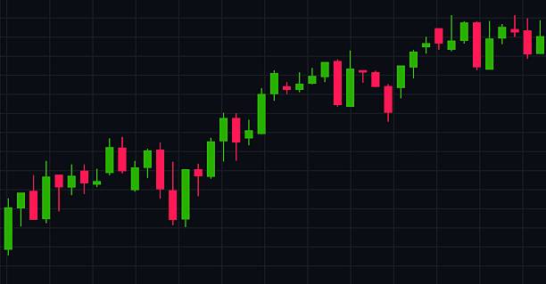 istock Rising Forex price chart, green and red candles, stock market. 2241667214