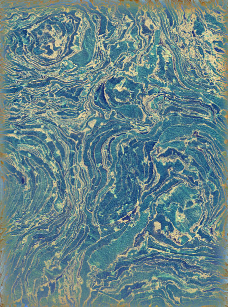 Luxury paper background texture with light blue marbled effect and bronze vignette