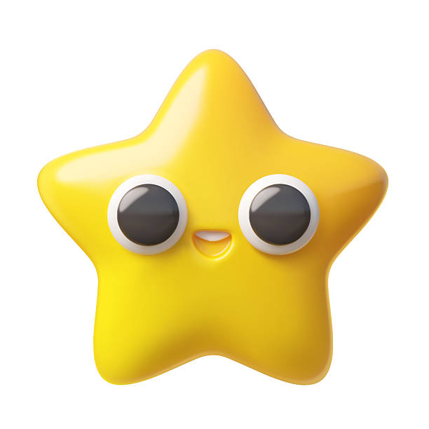 istock Yellow five pointed star smile face realistic volume vector 3D design, happy laugh emoji emoticon positive expression 2241670945