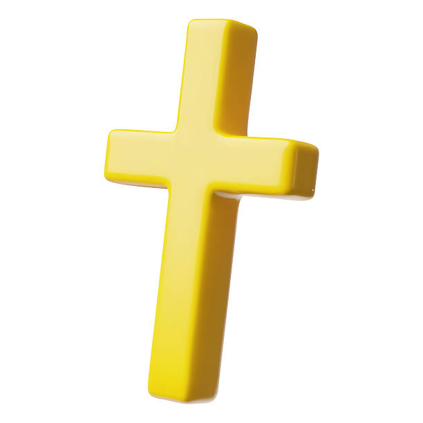 istock Golden religion cross sign 3D plastic style vector icon, realistic Christianity symbol, gospel prayer worship accessory 2241671533