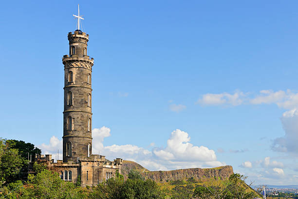 Dugald Stewart Monument, created in honour of the Scottish writer and philosopher Dugald Stewart (1753–1828). The stone monument, located on Calton Hill overlooking the city of Edinburgh, was designed by Scottish architect William Henry Playfair (1790–1857) and unveiled in 1831; Edinburgh, Scotland