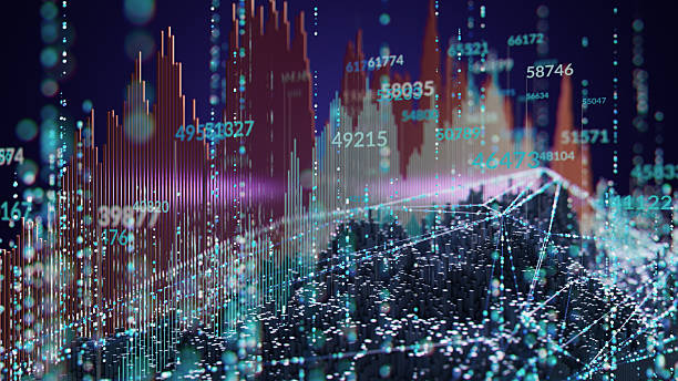 istock Dynamic Digital Data Charts and Neon Graphs Over a Dark, Futuristic Tech Landscape With Numbers 2241676721