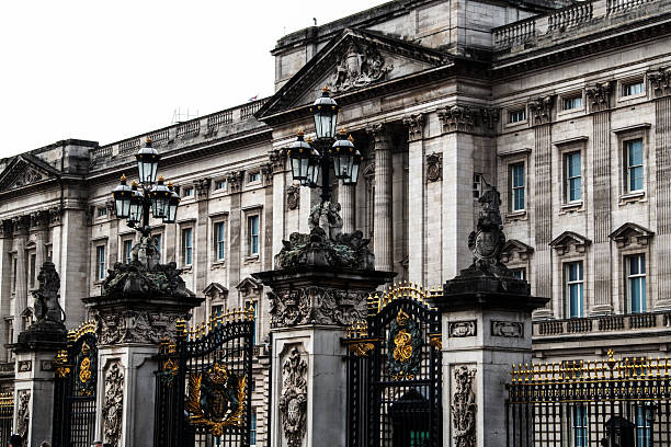 London, United Kingdom - October 17,  2022 -  Color image documenting exterior historic architecture and cultural landmarks of Buckingham Palace.