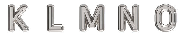 Steel font Letters K L M N O 3D rendering illustration isolated on white background