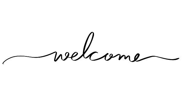 stockillustraties, clipart, cartoons en iconen met welcome text font calligraphy hand written lettering script - welkom bord