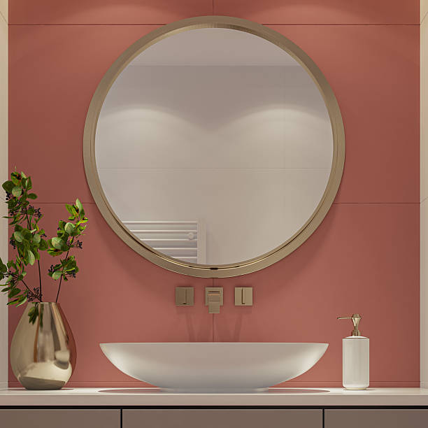 istock Compact Luxury Bathroom with Round Mirror and Elegant Wash Basin 2241704163