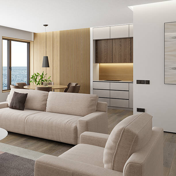 istock Japandi Apartment Interior with Minimalist Living and Dining Space 2241705906