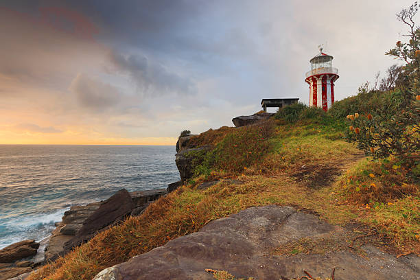 Sunrise and rain clouds at Sydney Heads with Hornby Lighthouse