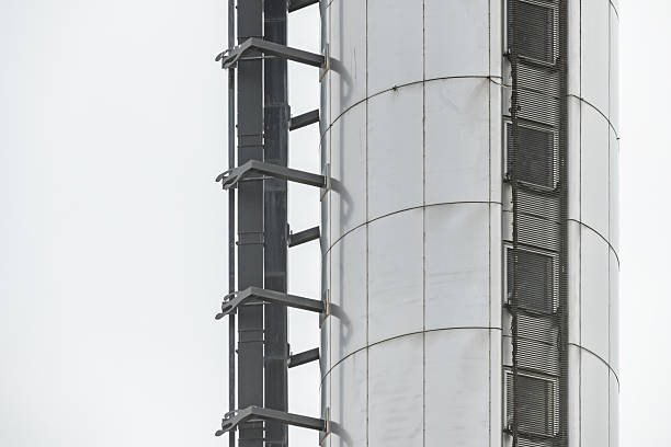 Circular metal structure with guides for an elevator in the Moncloa lighthouse in Madrid