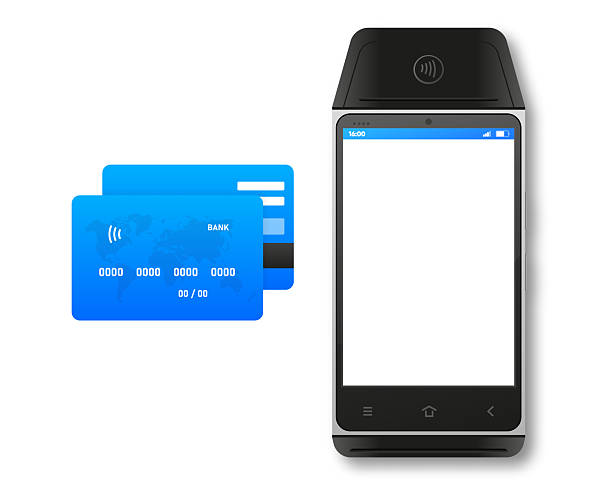 istock Realistic POS terminal with bank card. NFC technology contactless payment with credit card. Vector illustration. 2241714653