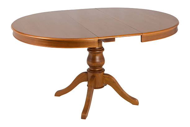istock Wooden round brown table isolated 2241720989