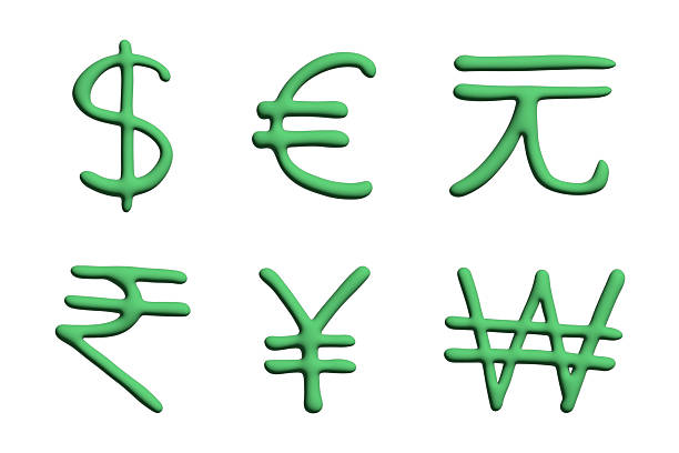 3d multiple currencies symbol set Dollar euro yuan yen won rupee