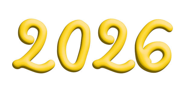 istock 3d happy New Year doodle 2026 numbers Single element for calendar, card, banner, flyer, web, poster, design, decor 2241734772