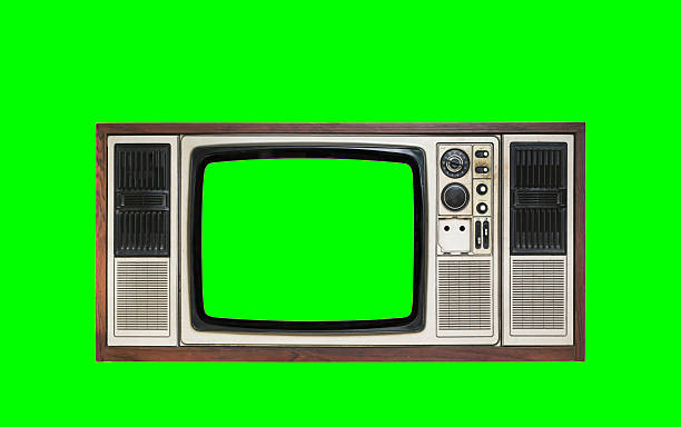 istock Front view, retro old TV with green screen isolated on green screen background, clipping path. 2241741609