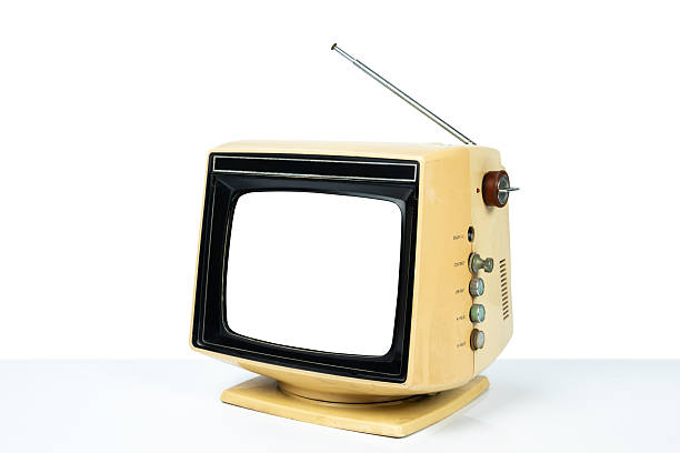 istock Retro old analog TV. Cut white blank screen for text isolated on a white background with clipping path. 2241741692